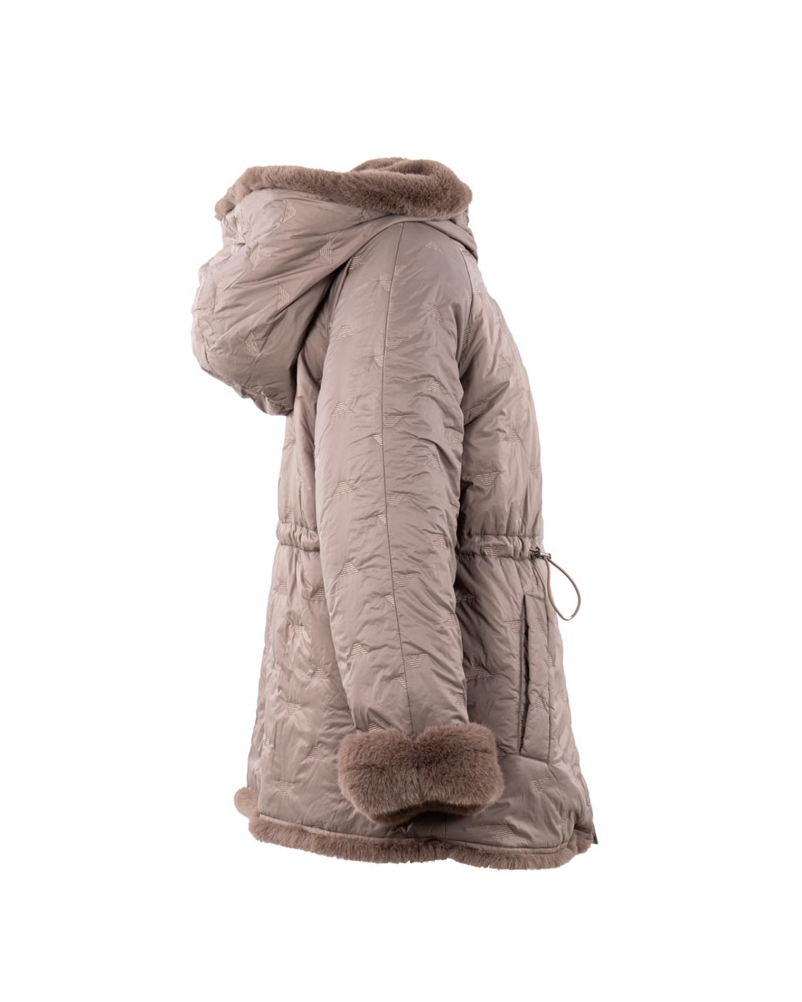 shop EMPORIO ARMANI  Caban: Emporio Armani blouson reversibile con cappuccio.
Reversibile.
Fur effect esterno.
Interno in nylon.
Logo eagle all over.
Chiusura con zip.
Coulisse in vita.
Tasche laterali.
Composizione: 100% poliestere; tessuto interno: 100% poliammide; ricamo: 100% poliestere; imbottitura: 100% poliestere.
Made in Romania.. EW001467 AF14618-U6125 number 1677708